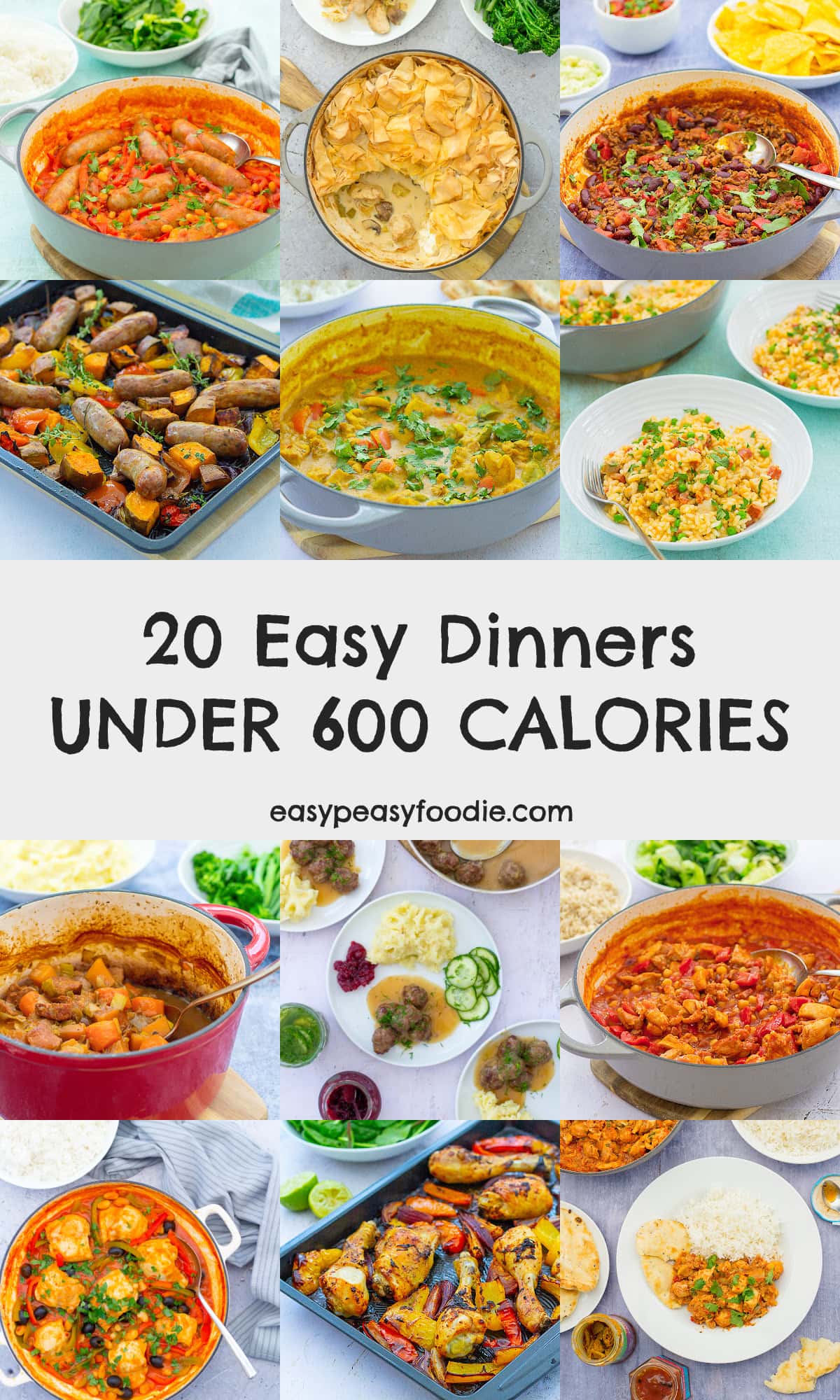 20 Easy Dinners Under 600 Calories - pinnable image for Pinterest