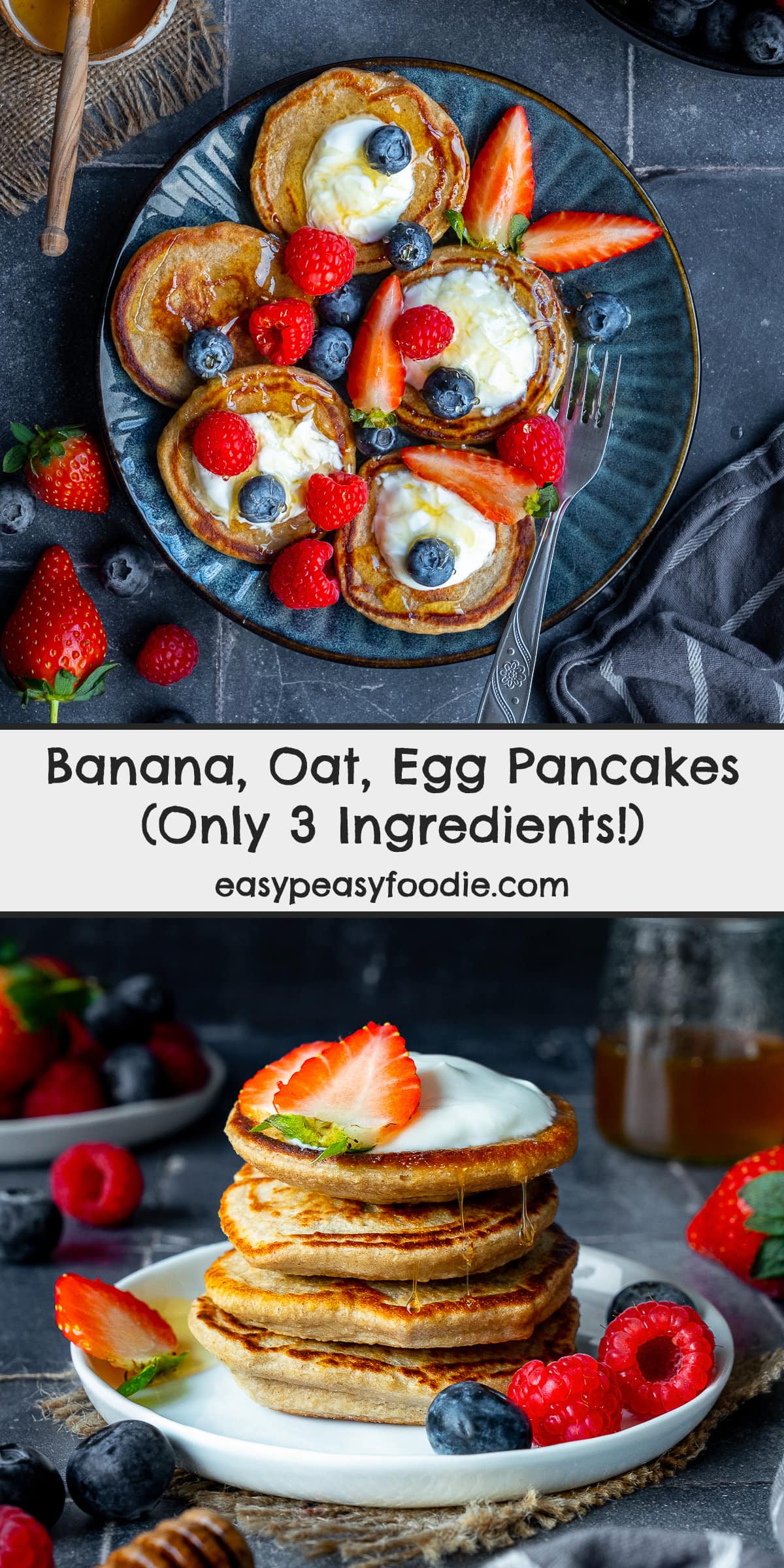 3 Ingredient Banana Oat Egg Pancakes Pin