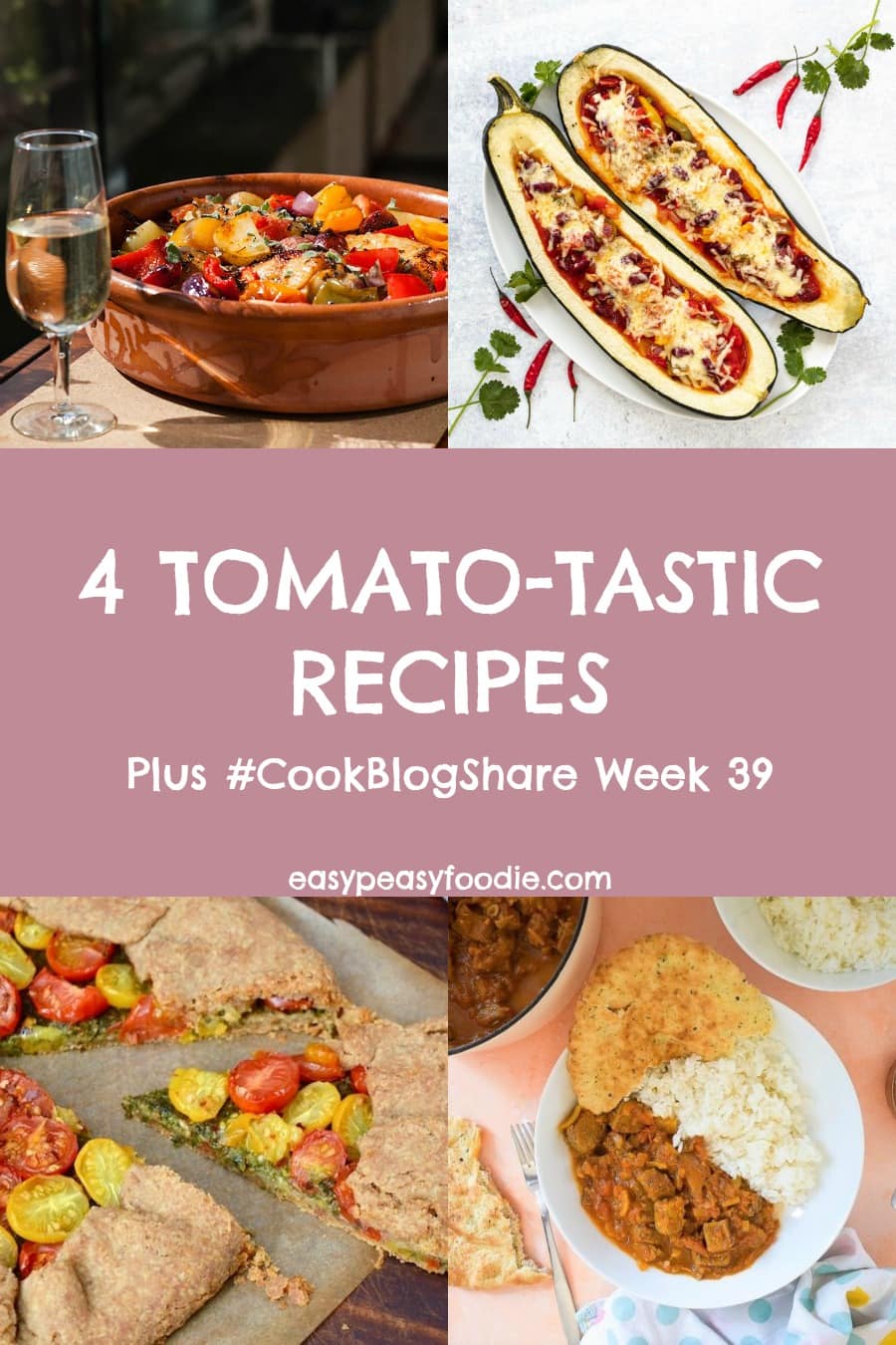 Tomatoes are fantastic: packed with antioxidants, vitamins and potassium, not to mention super versatile! Celebrate this nutritional powerhouse with these 4 tomato-tastic recipes, plus find the linky for #CookBlogShare Week 39! #tomatoes #tinnedtomatoes #tomatorecipes #tinnedtomatorecipes #spanishchicken #stuffedmarrow #beefcurry #tomatogalette #easydinners #easymeals #midweekmeals #familydinners #easypeasyfoodie