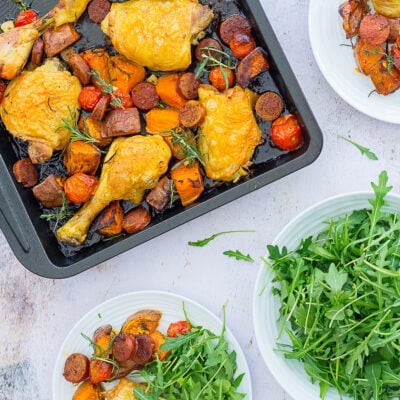 Chicken, Chorizo and Sweet Potato Traybake