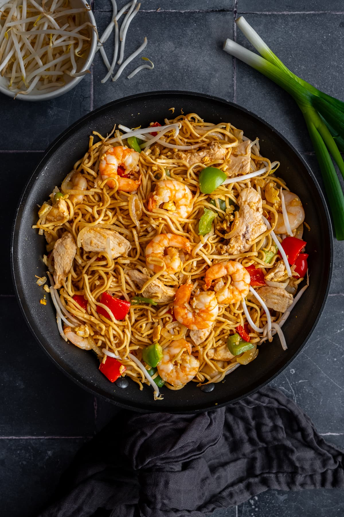 Chicken and Prawn Yaki Soba (Wagamama Copycat) in the pan