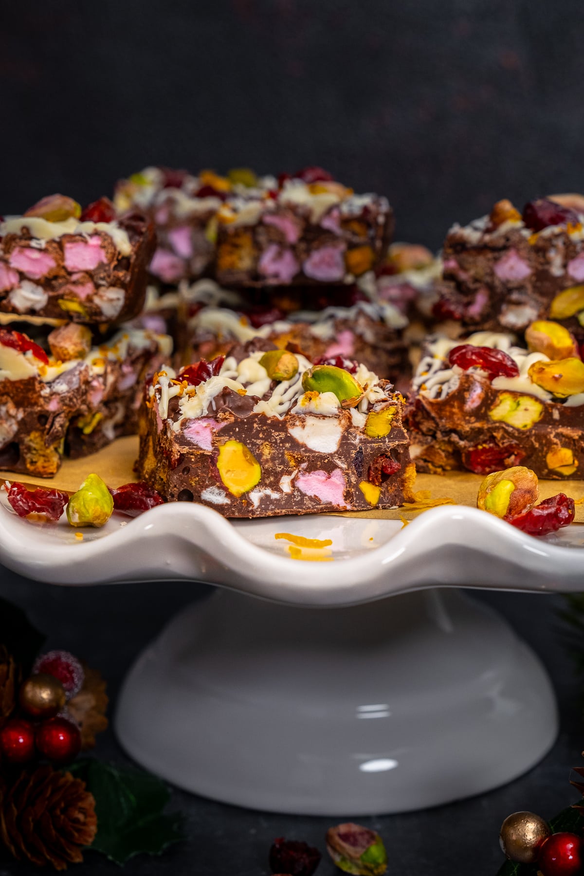 Christmas Rocky Road on a cake stand