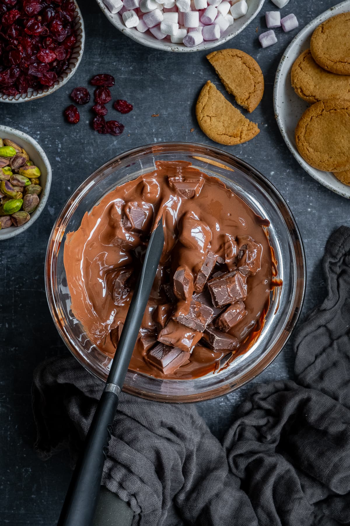 Dark chocolate being melted