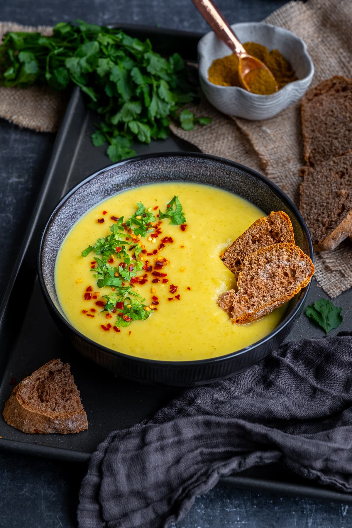 One bowl of Curried Parsnip Soup.