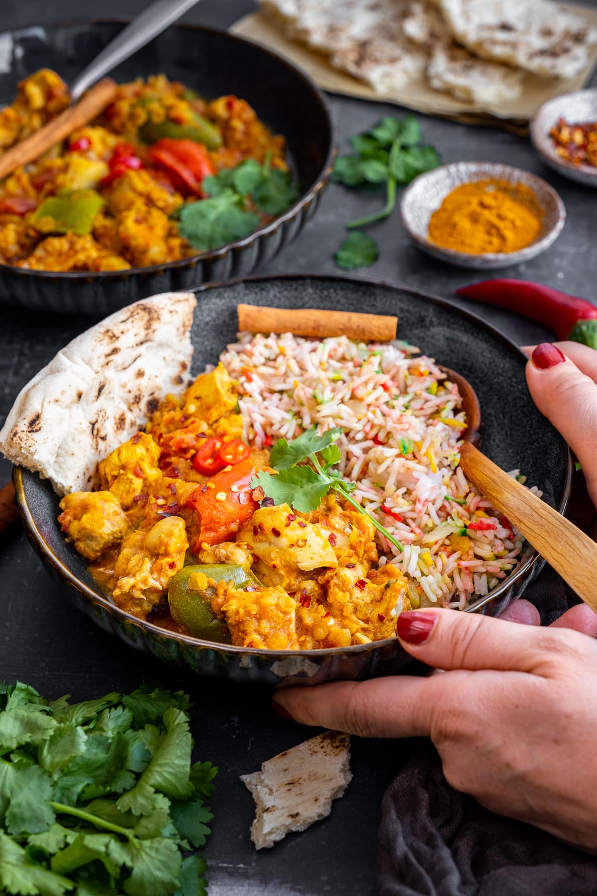 Easy Chicken Dhansak with Multicoloured Pilau Rice