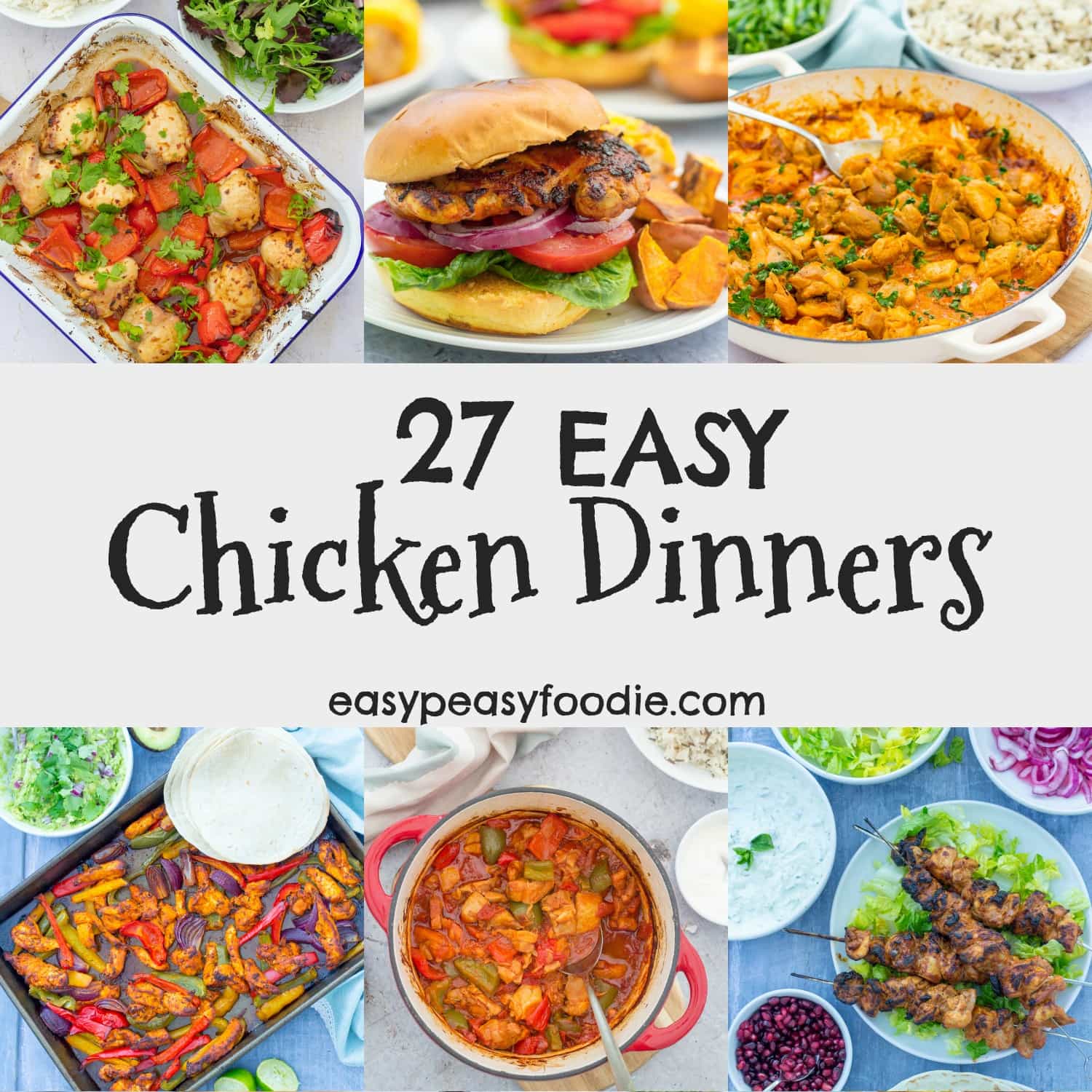 Stuck in a rut with your midweek meals? Looking for quick and easy chicken dinner recipes? Then you’ve come to the right place! I’ve compiled this collection of 27 of my best Easy Chicken Dinner Recipes to help you discover some new weeknight favourites! #chicken #chickendinner #chickendinners #winnerwinnerchickendinner #chickenrecipes #weeknightdinners #midweekmeals #familydinners #easydinners #easypeasyfoodie #cookblogshare #freefromgang