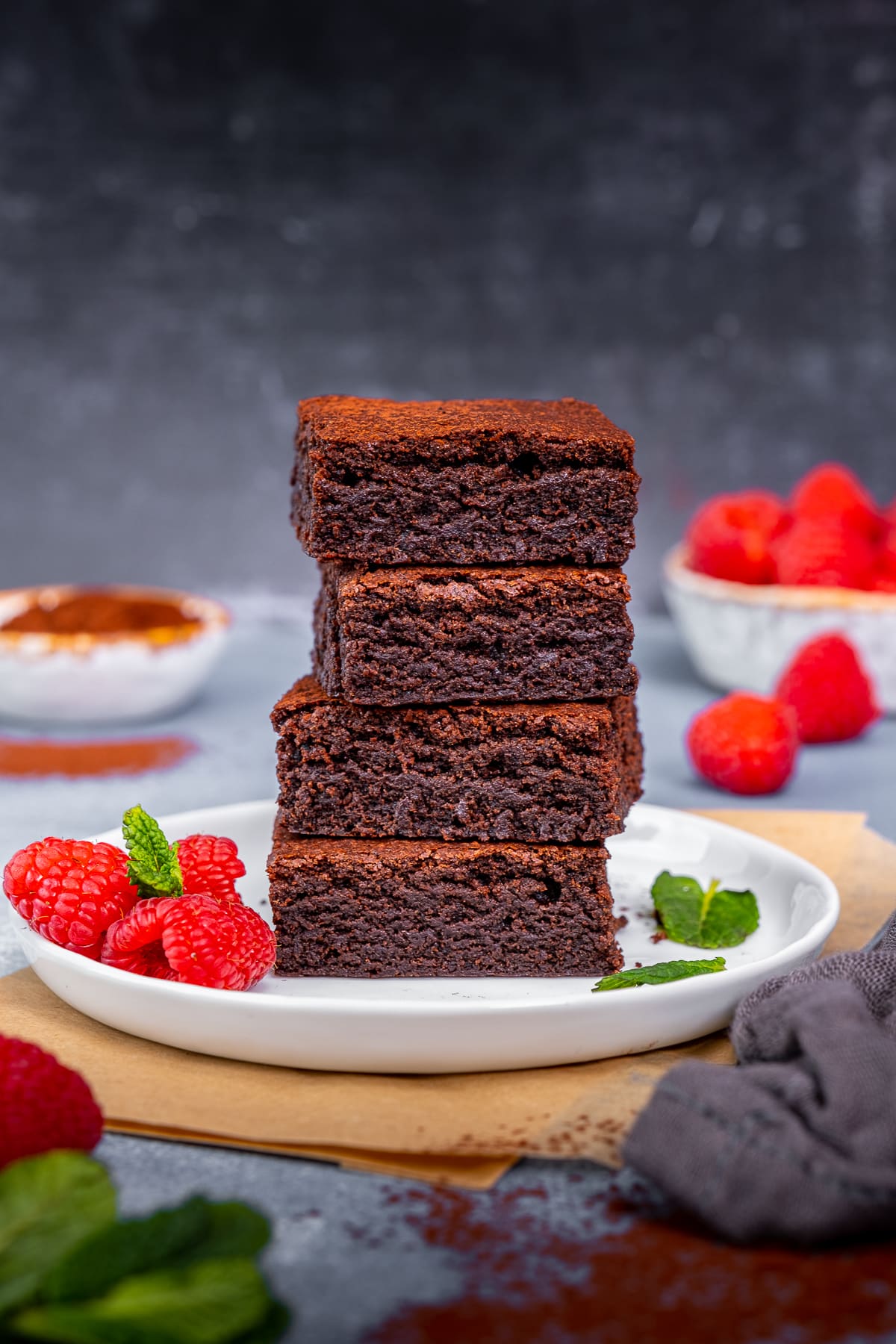 Stack of 4 Easy Cocoa Powder Brownies