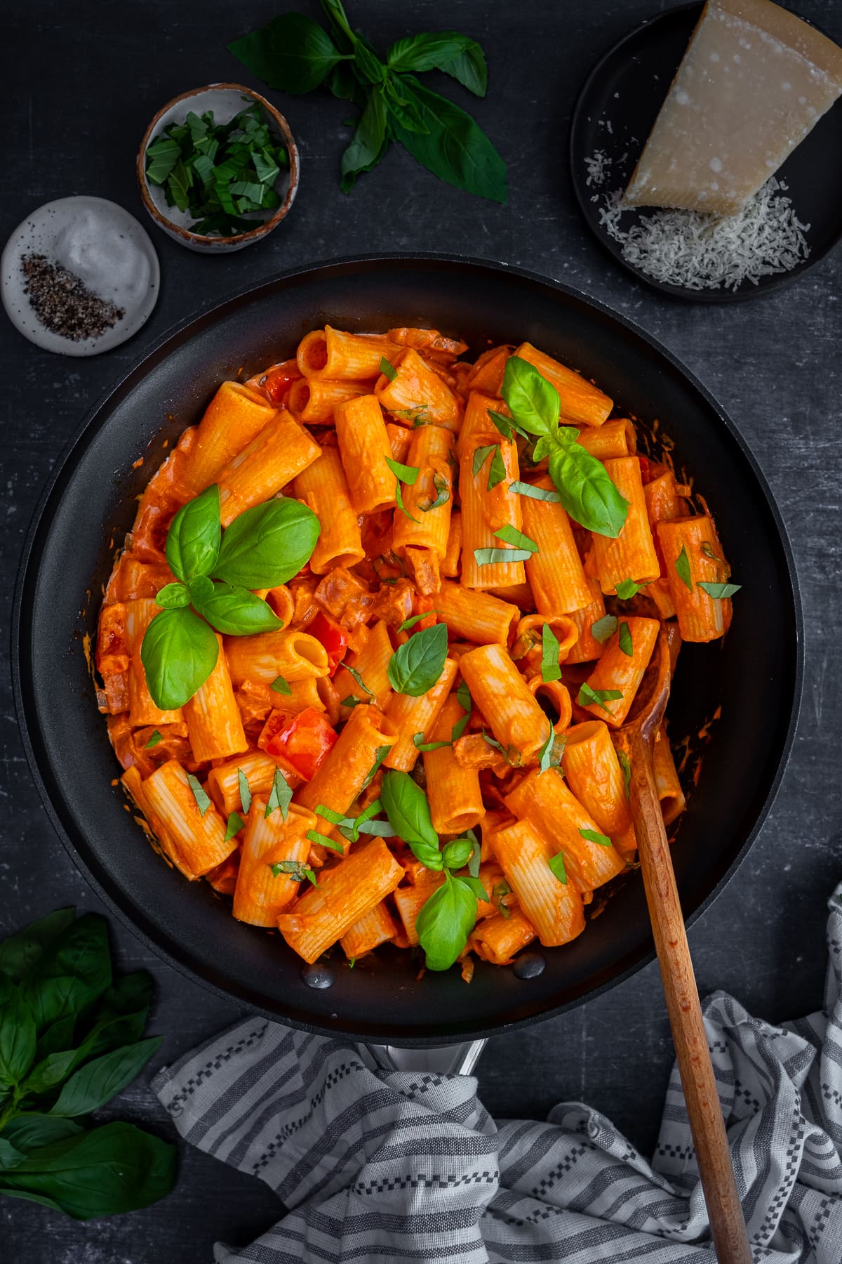 Easy Creamy Chorizo Pasta in the pan