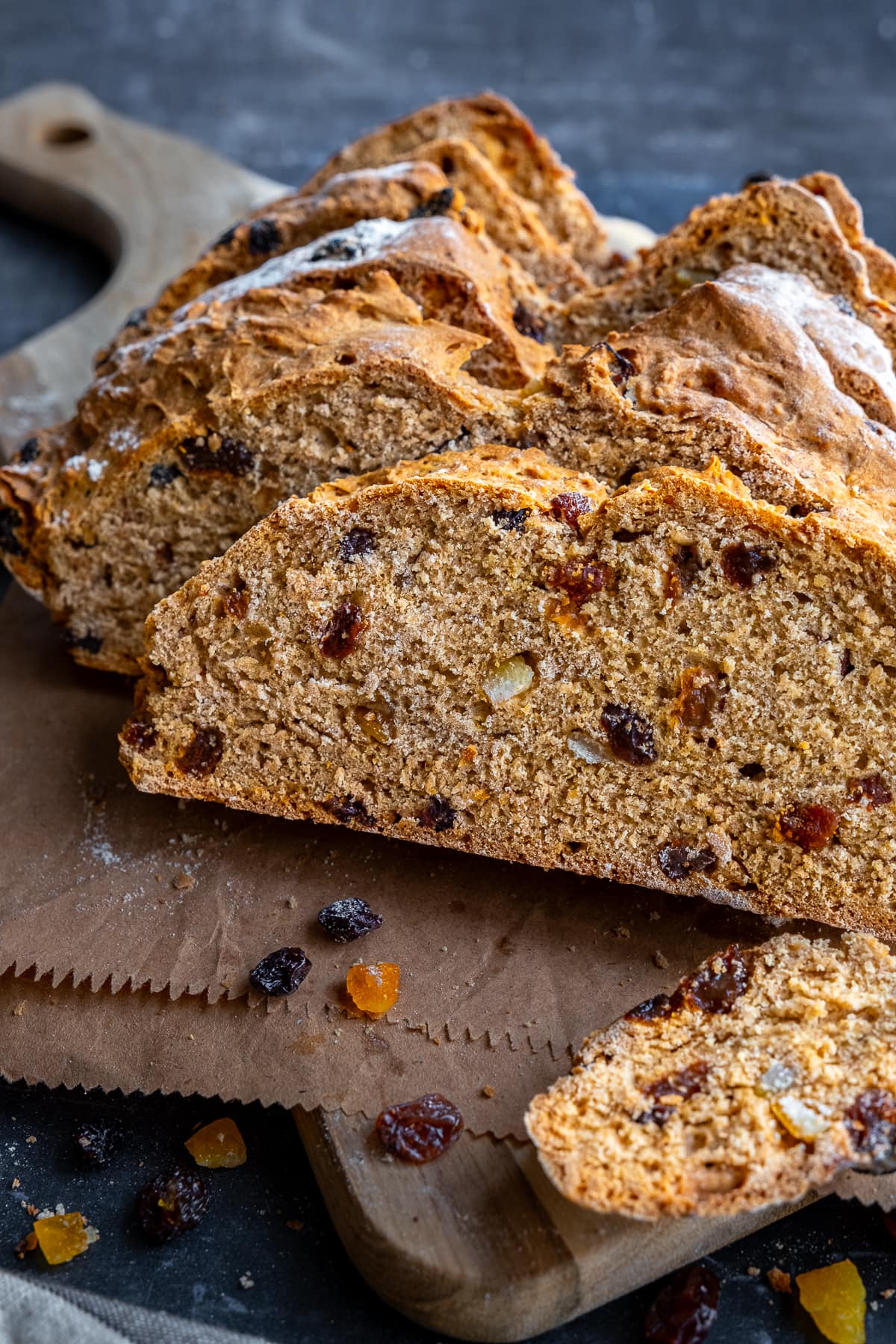 Sliced loaf of Easy Fruit Soda Bread.