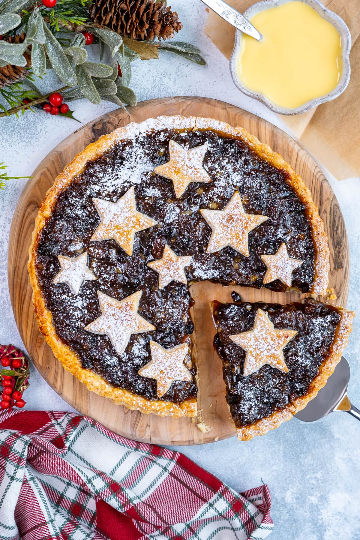 Easy Mincemeat Tart - one slice cut out and half pulled out