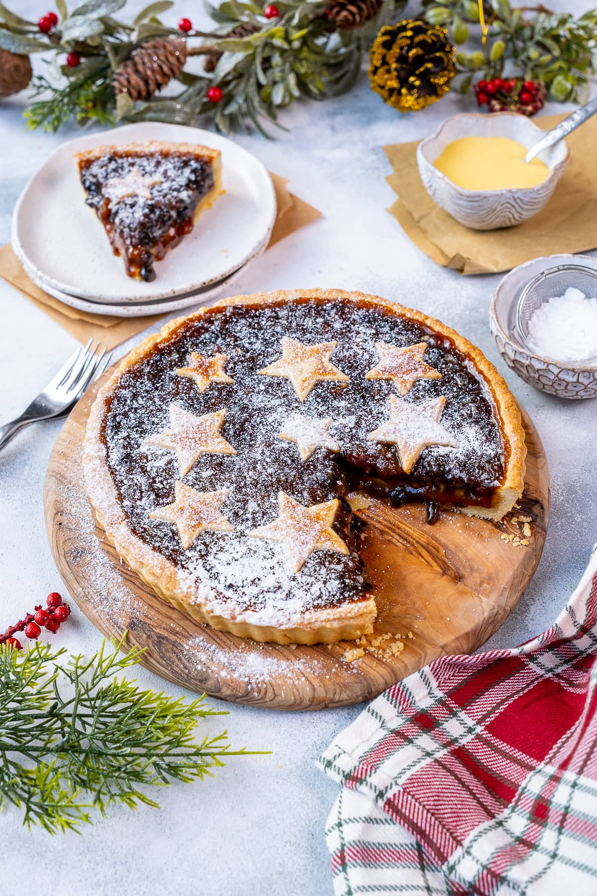 Closeup of Closeup of Easy Mincemeat Tart with 1 slice taken out