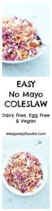 A lighter, fresher coleslaw…that tastes much better than the kind that’s dripping with cream and mayonnaise AND is easy peasy to make, my Easy No Mayo Coleslaw is perfect for picnics, BBQs and potlucks…and even amazing on top of a baked potato! Plus this version is dairy free and egg free and vegan, so can be enjoyed by almost everyone :-D #DairyFree #EggFree #Vegan #NoMayo #Coleslaw #FreeFromBBQ