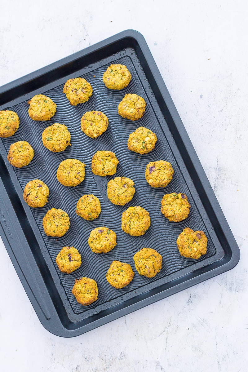 Easy Oven Baked Falafel on a baking sheet