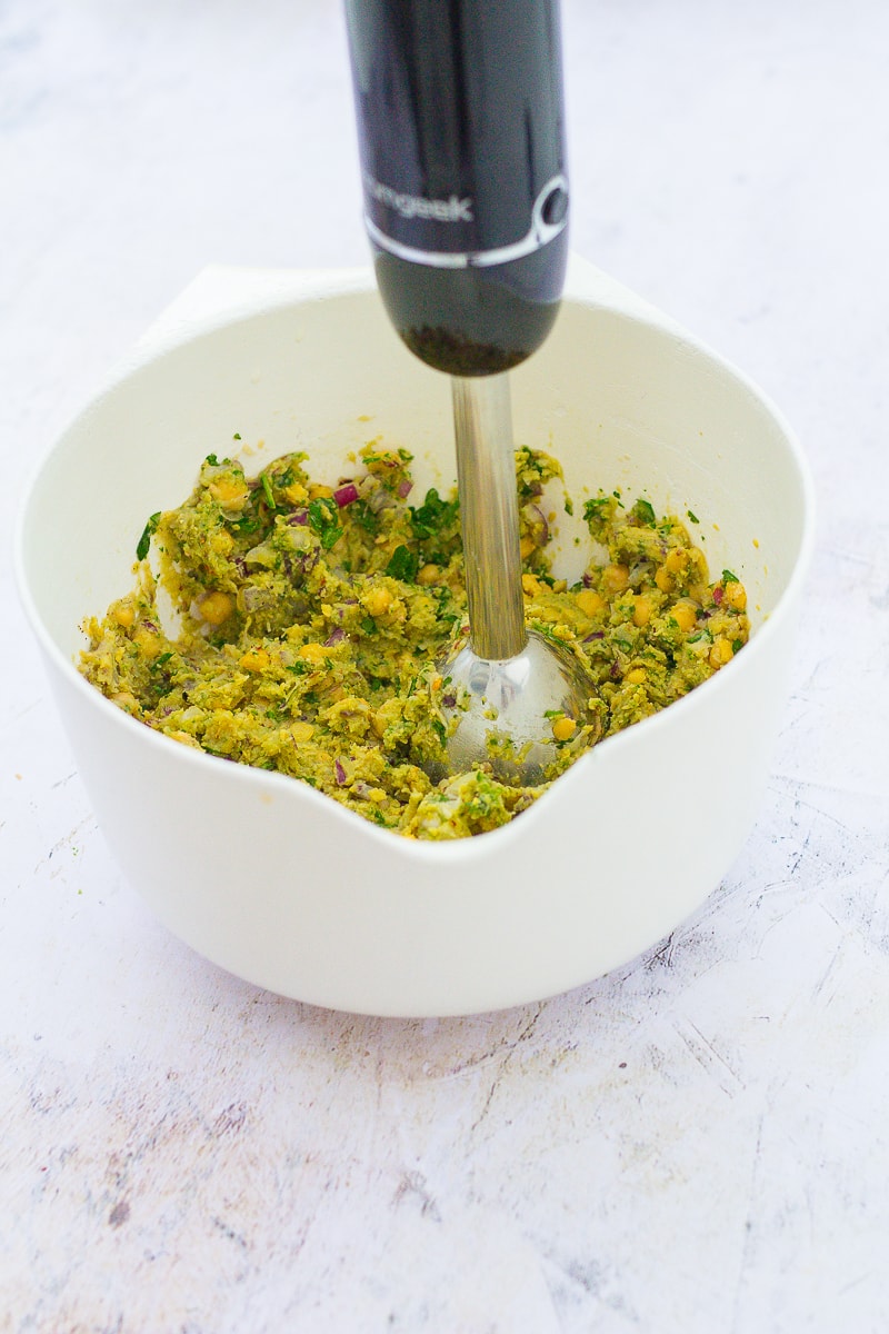 Blitzing the ingredients for Easy Oven Baked Falafel