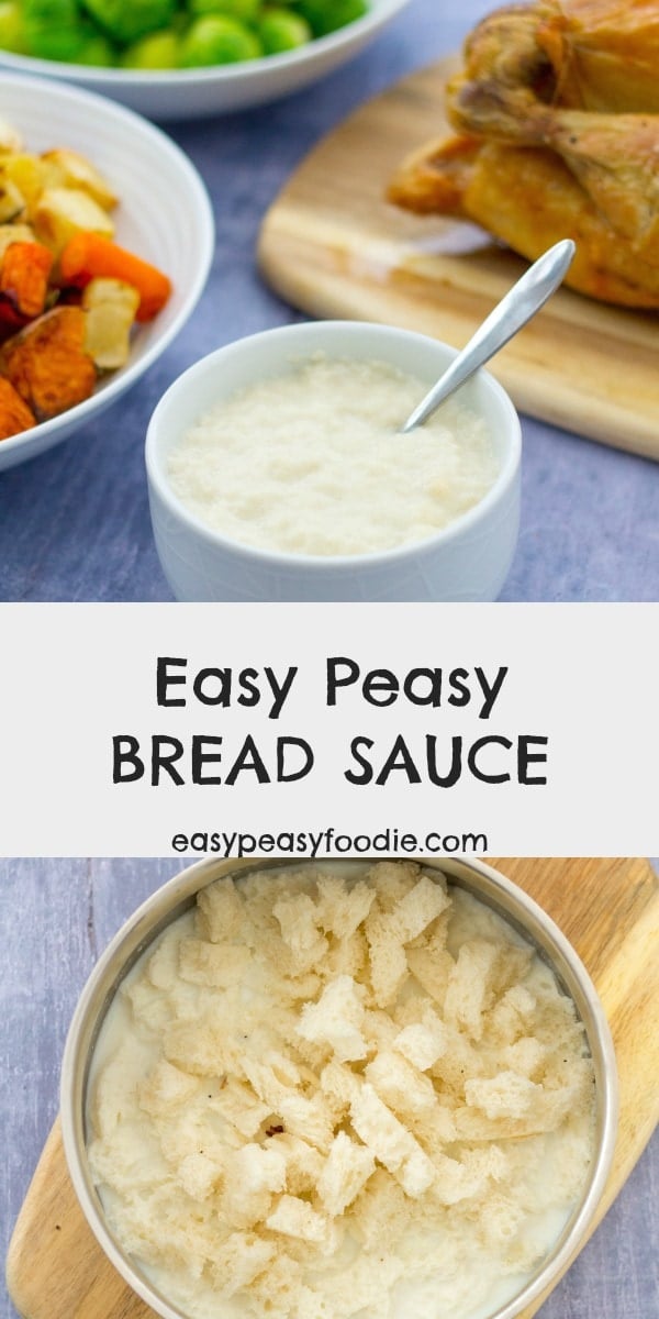 Perfect with roast chicken or roast turkey, this Easy Peasy Bread Sauce is quick and simple to make and knocks the socks off powdered packet bread sauce. Once you’ve tasted the real deal, there’s no going back! #breadsauce #easybreadsauce #easypeasybreadsauce #roastchicken #roastturkey #roastdinner #roastdinnersauces #roastdinnersides #christmasdinnersauces #christmasdinnersides #easysauce #easysidedish #homemadebreadsauce #classicbreadsauce #christmasdinner #christmaslunch #easypeasyfoodie