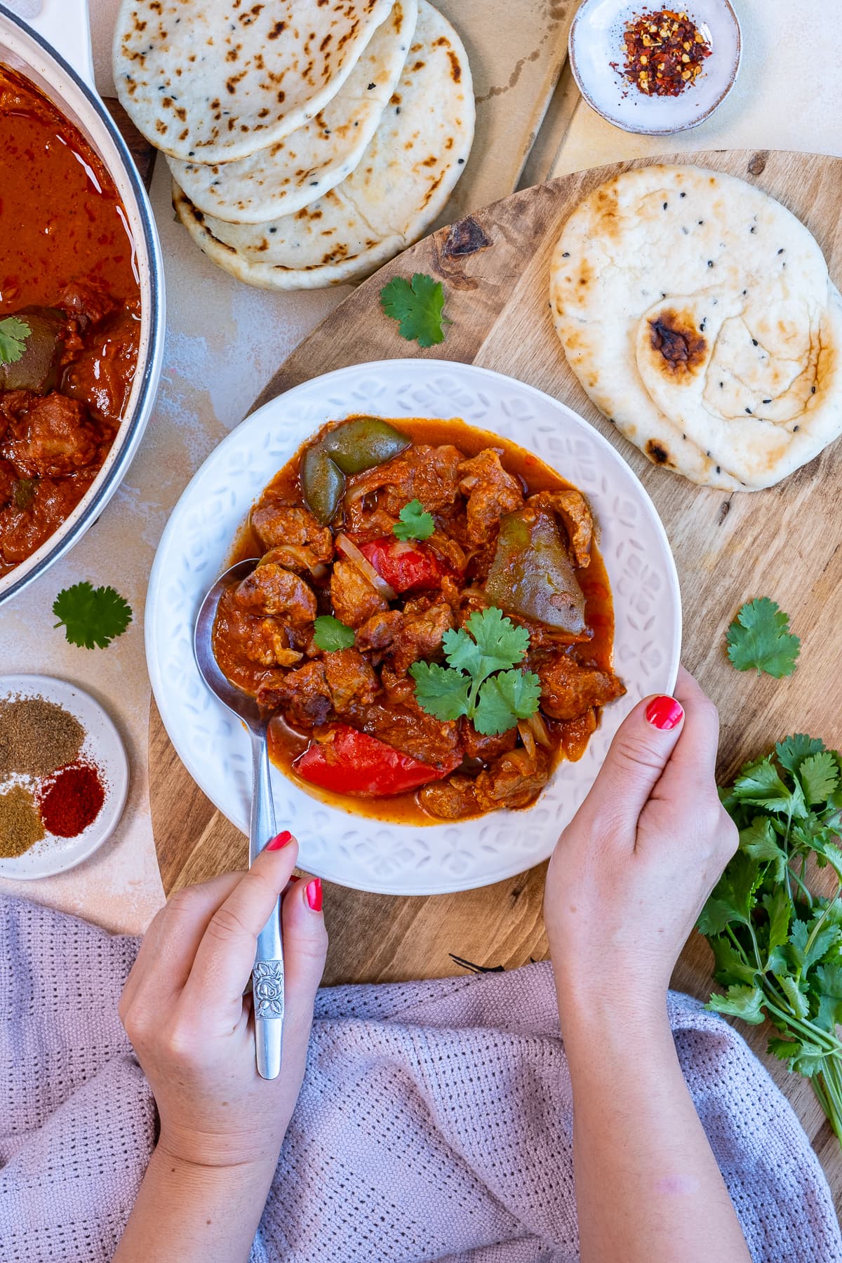 Overhead shot of Easy Peasy Lamb Curry in a bowl