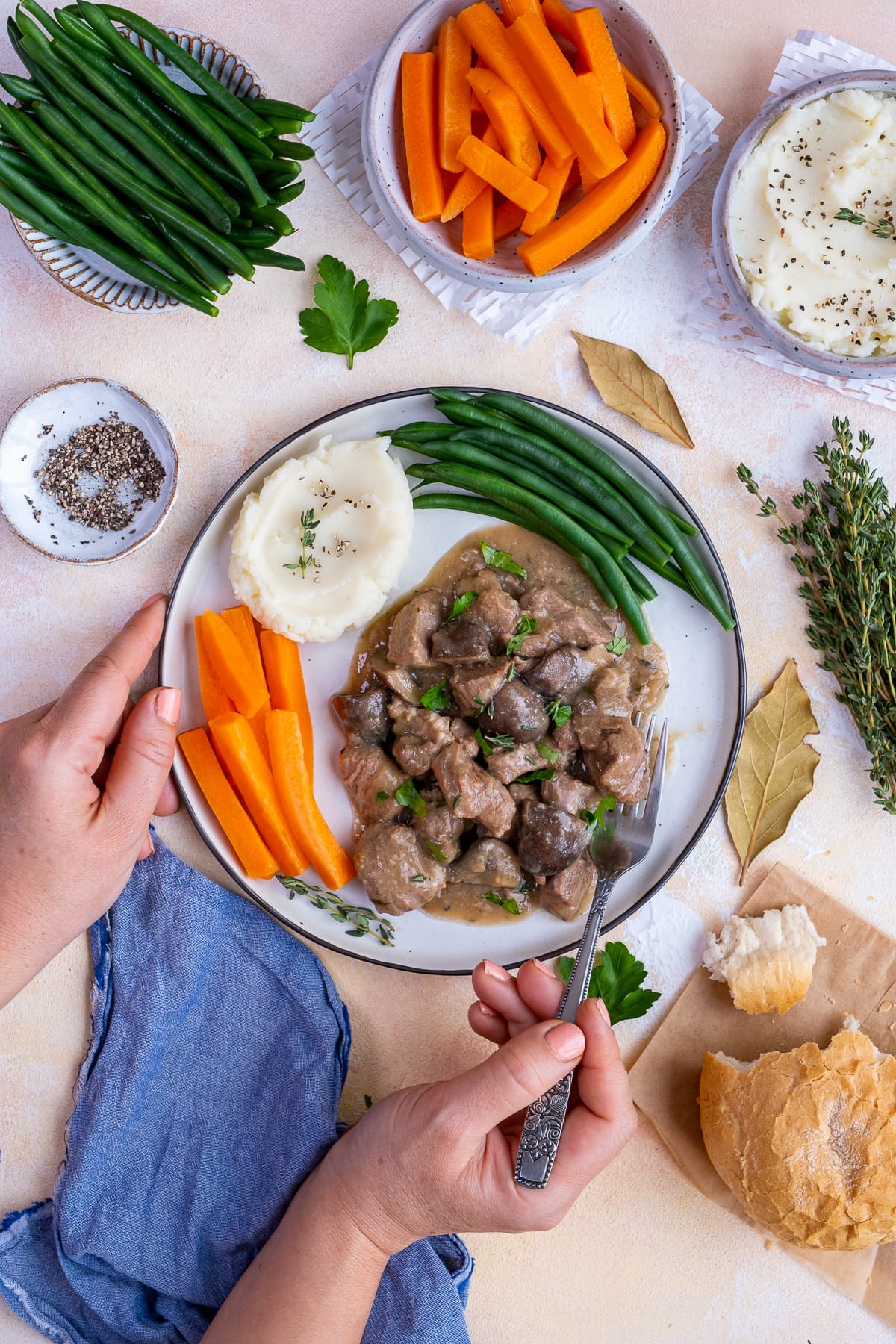 Overhead shot of Easy Peasy Lamb Stew on a plate