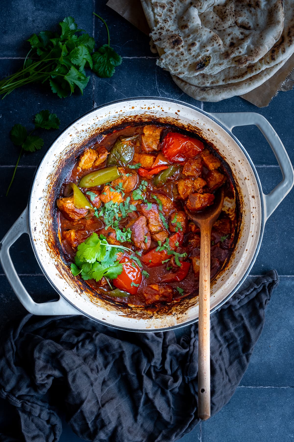 Overhead shot of Easy Peasy Pork Curry in the pan.