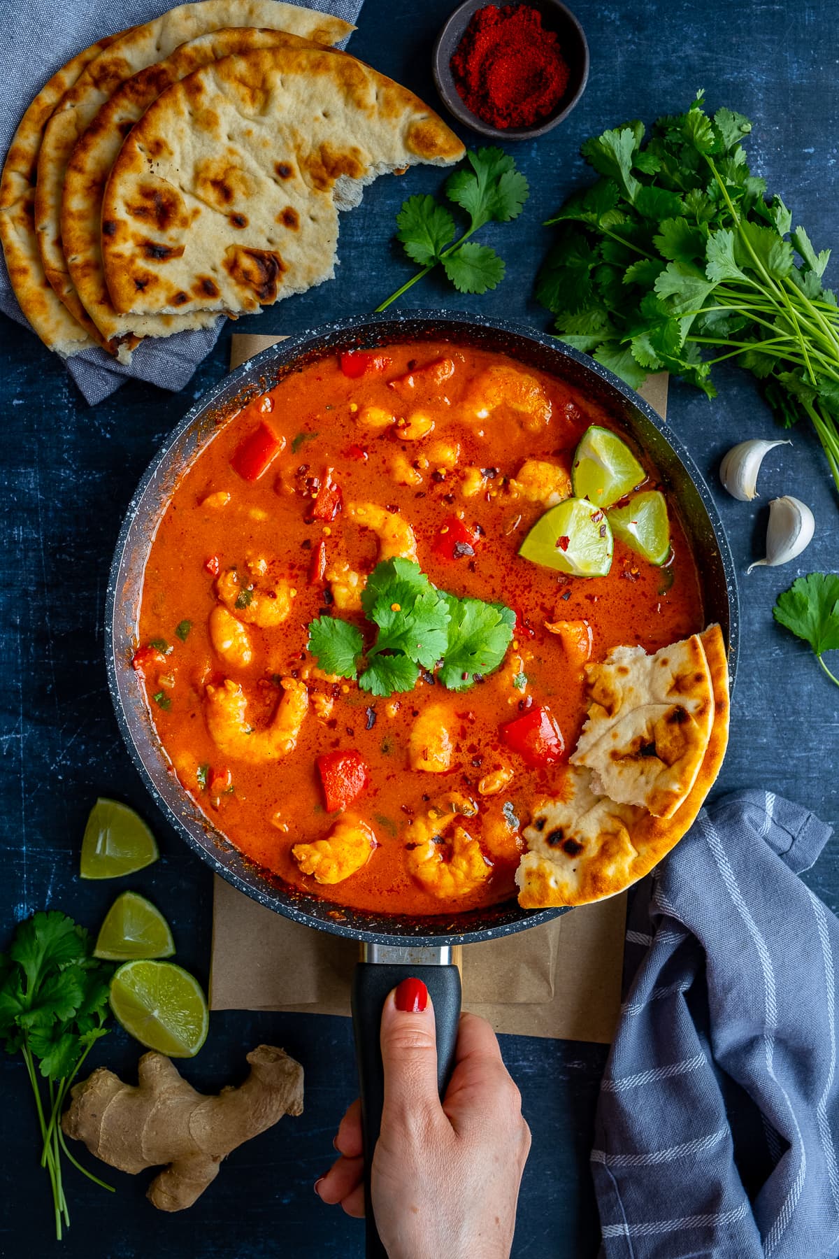 Overhead shot of Easy Prawn Tikka Masala in the pan