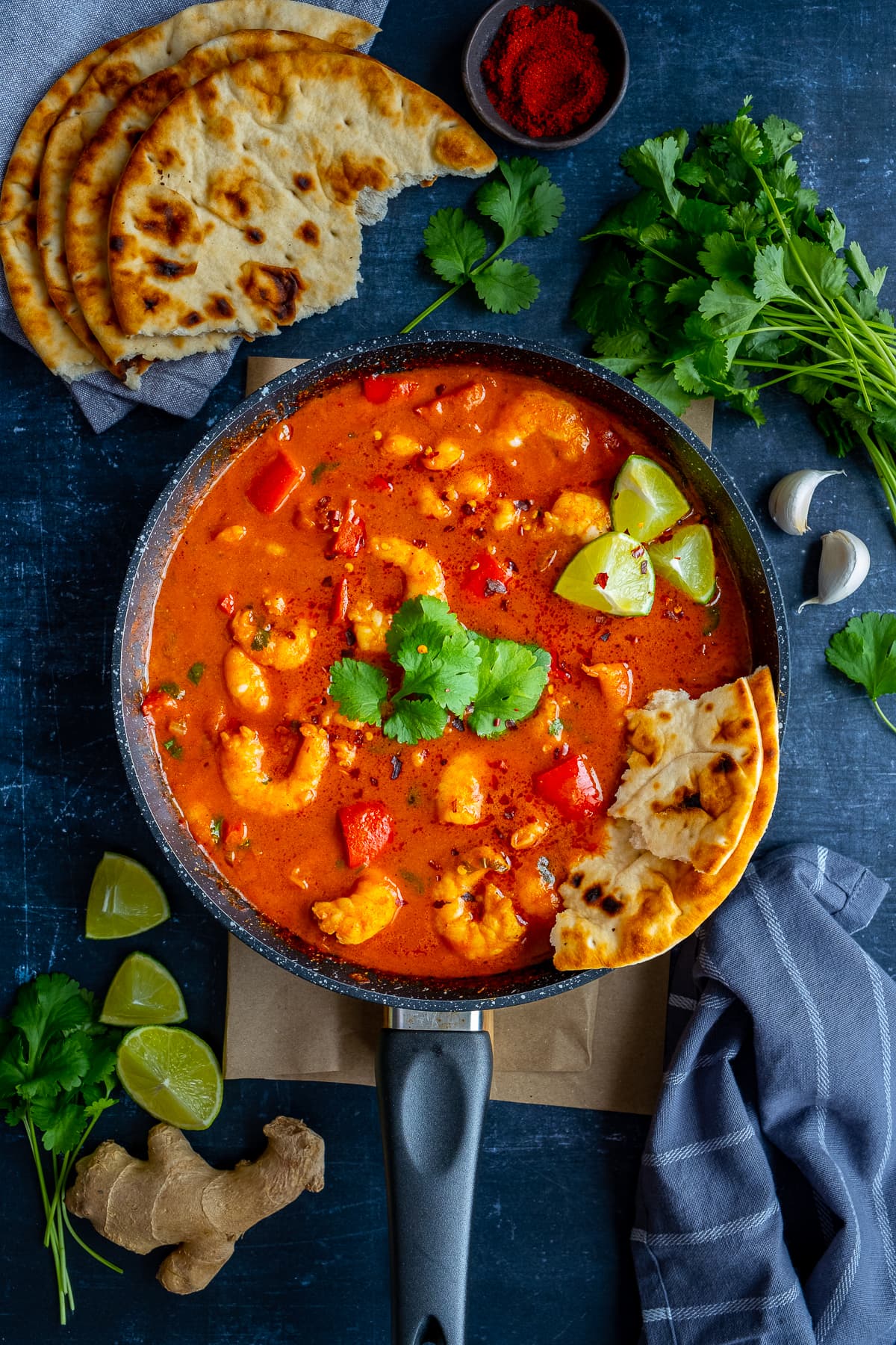 Overhead shot of Easy Prawn Tikka Masala in the pan