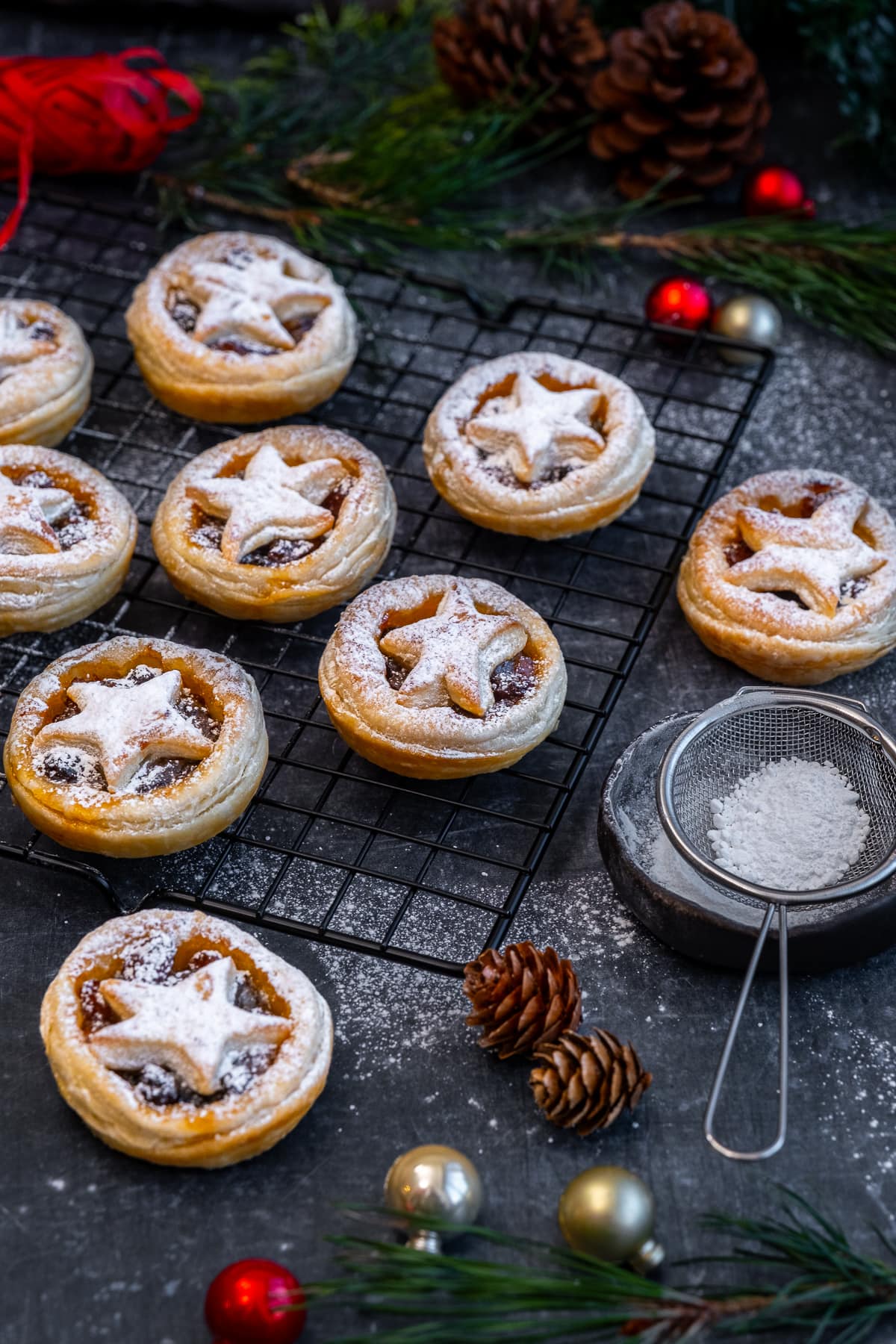 Easy Puff Pastry Mince Pies on a cooling rack