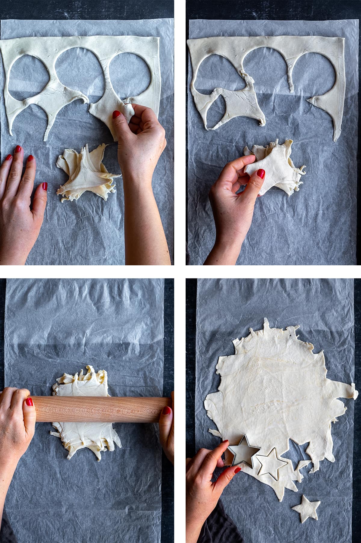 Collage showing how to use the puff pastry off cuts for the stars on top of the Puff Pastry Mince Pies