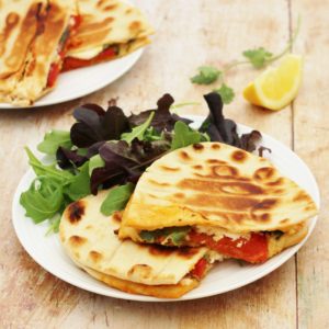 Feta, Roasted Pepper and Harissa Toasted Flatbreads