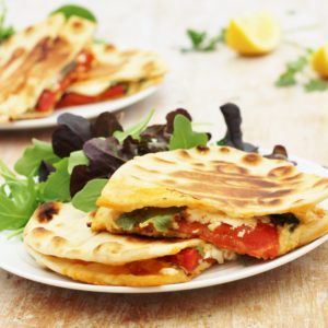 Feta, Roasted Pepper and Harissa Toasted Flatbreads