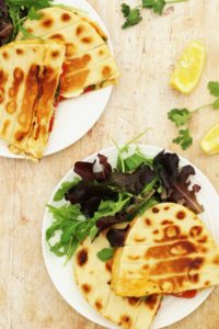 Feta, Roasted Pepper and Harissa Toasted Flatbreads 