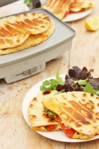 Feta, Roasted Pepper and Harissa Toasted Flatbreads 