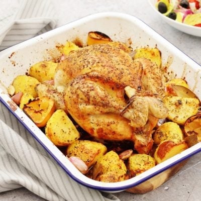 One Pan Greek Roast Chicken and Roast Potatoes