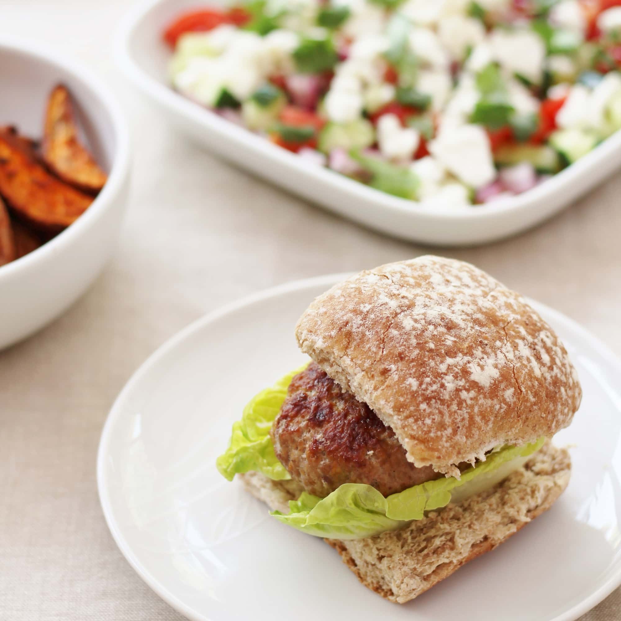 Harissa Turkey Burgers with Cumin Spiced Sweet Potato Wedges