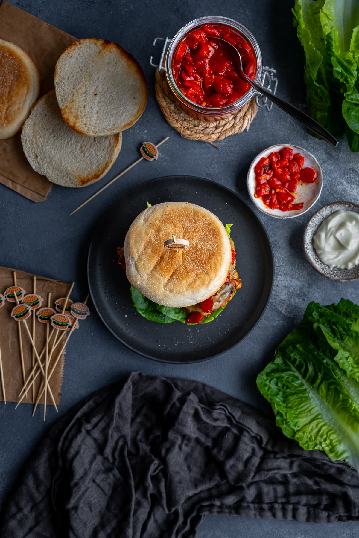 Overhead shot of Homemade Nandos Sunset Burgers