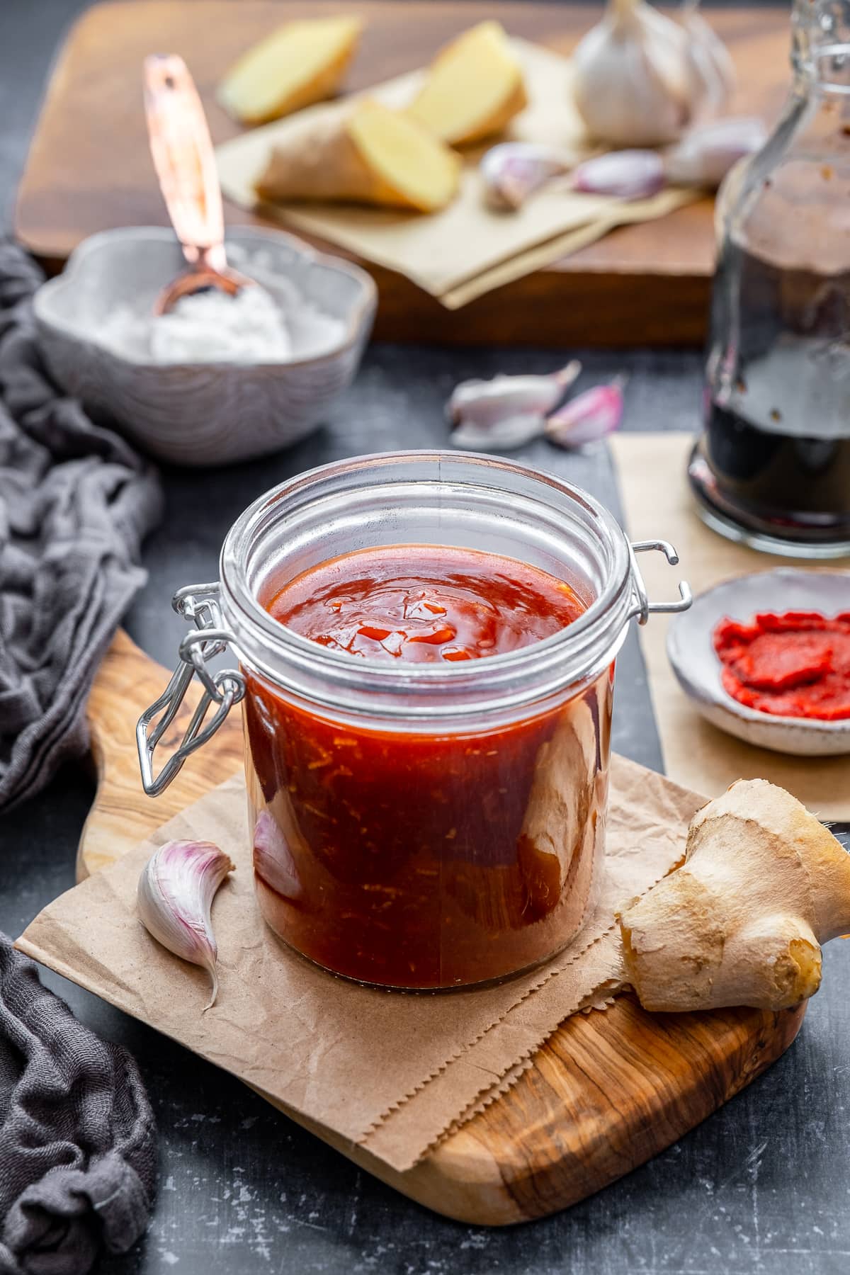 Homemade Sweet and Sour Sauce in a jam jar