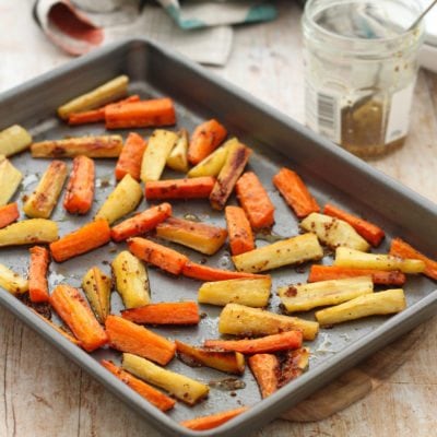 Easy Peasy Roast Parsnips and Carrots with Honey Mustard Glaze