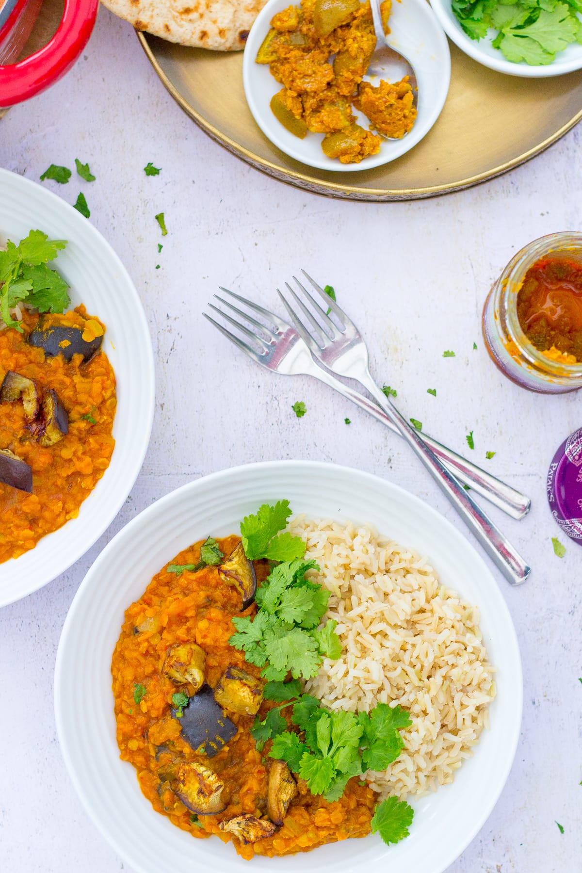 Roasted Aubergine and Red Lentil Dhal (Vegan)