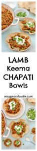 Perfect for party nibbles, a dinner party starter or even a quick midweek meal, these Lamb Keema Chapati Bowls are a great way to inject a little fun into your cooking and celebrate National Curry Week! #lamb #keema #chapati #bowls #mince #raita #starter #partyfood #nationalcurryweek