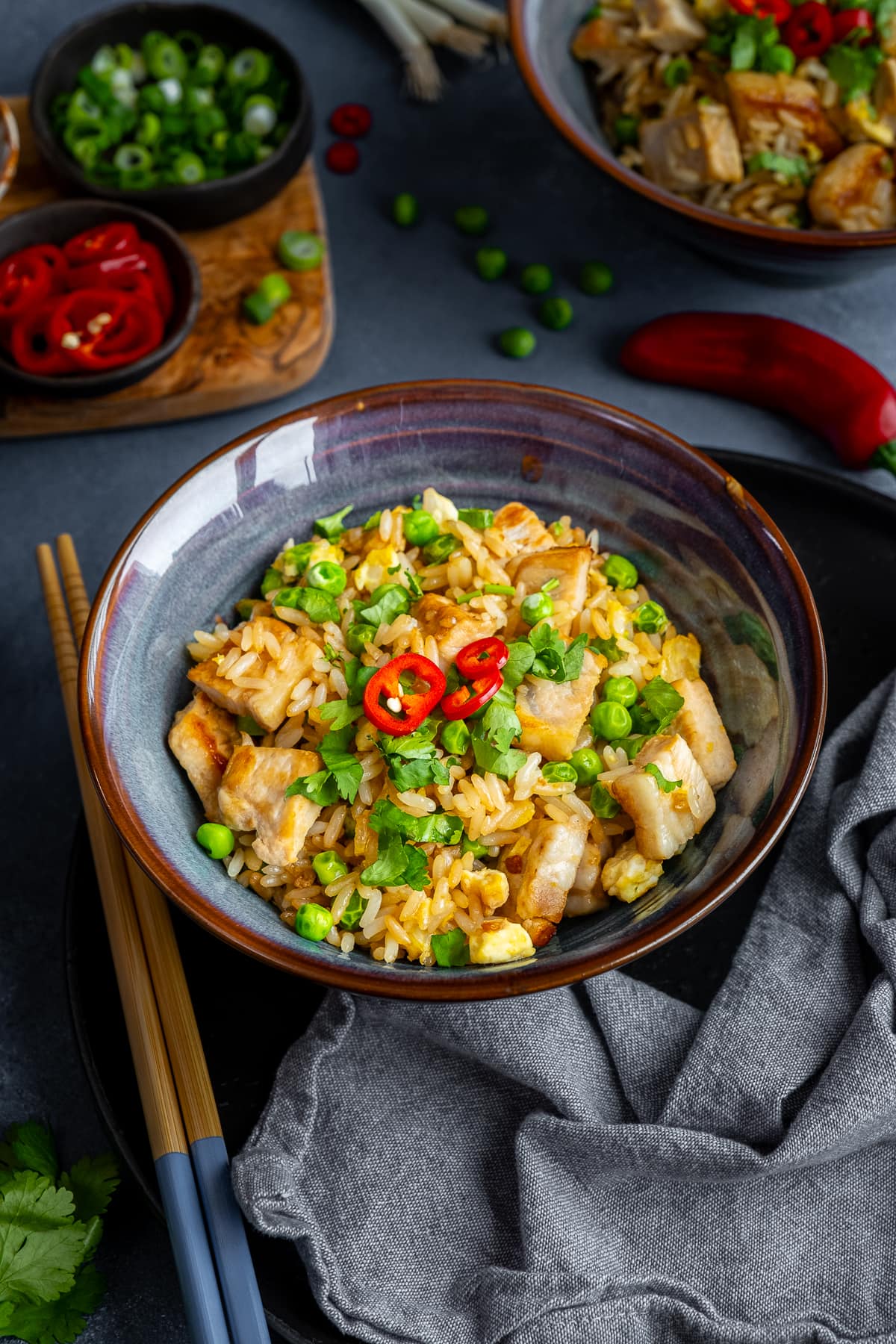 Leftover Pork Fried Rice in a bowl