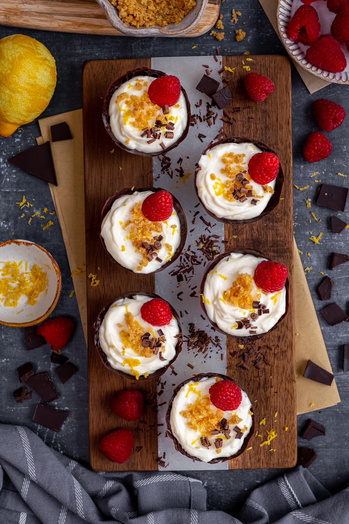 Overhead shot of Lemon Cheesecake Chocolate Cups