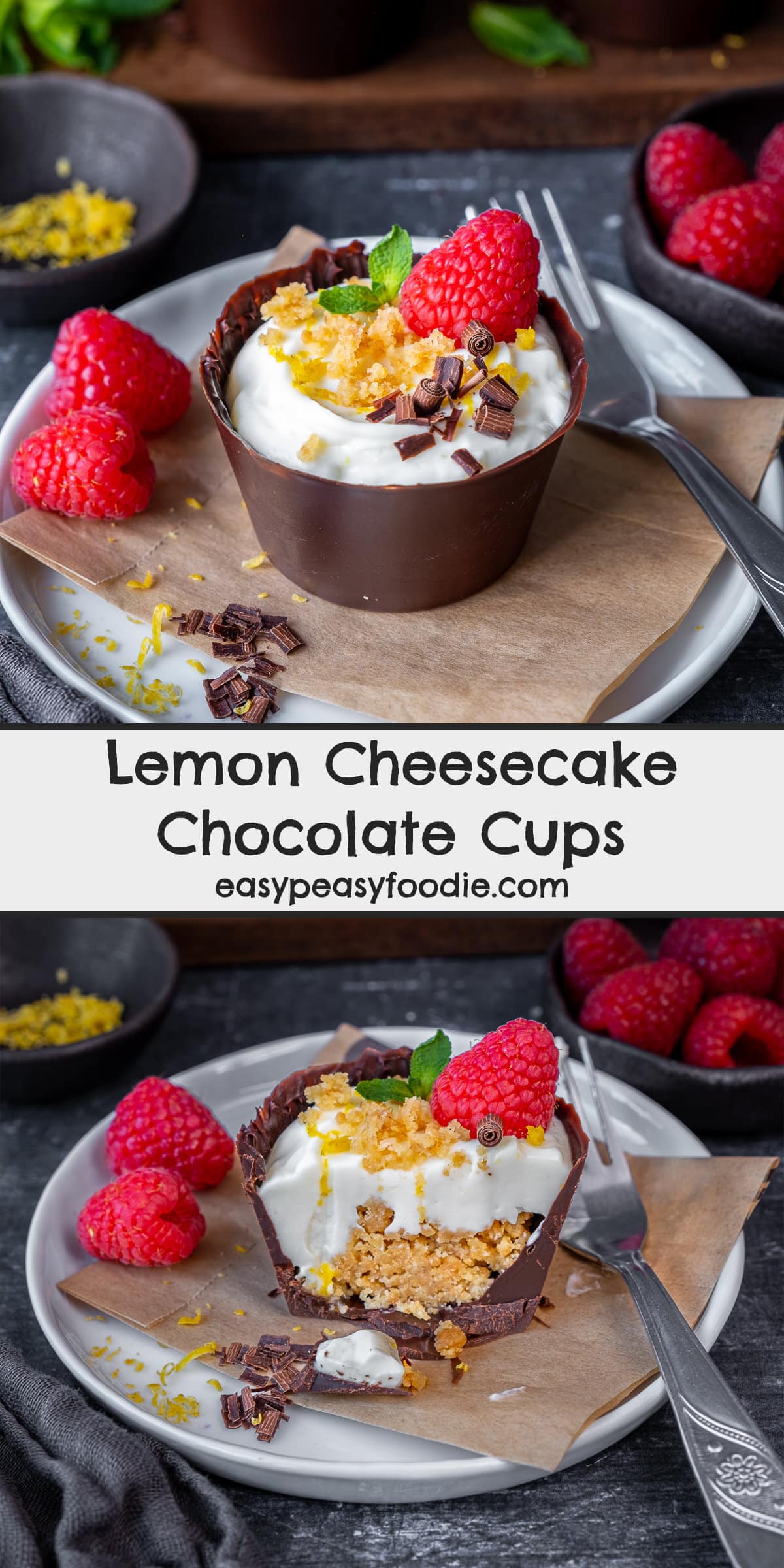 Lemon Cheesecake Chocolate Cups Pin