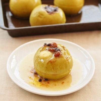 Baked Apples with Mincemeat, Maple Syrup and Brandy Butter