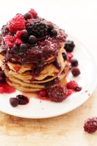 Oat, Almond and Banana Pancakes with Frozen Berry Compote