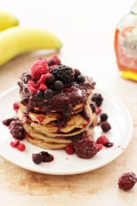 Oat, Almond and Banana Pancakes with Frozen Berry Compote