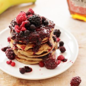 Oat, Almond and Banana Pancakes with Frozen Berry Compote