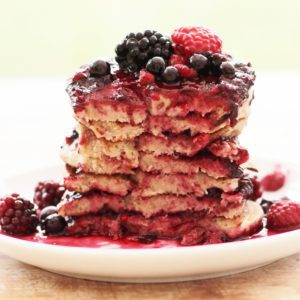 Oat, Almond and Banana Pancakes with Frozen Berry Compote