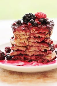 Oat, Almond and Banana Pancakes with Frozen Berry Compote