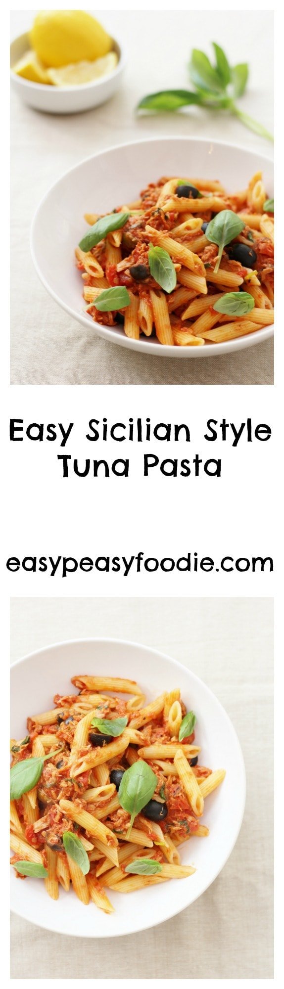 Easy Sicilian Style Tuna Pasta - pinnable image for Pinterest