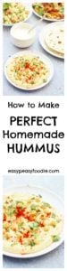 For the longest time, a Perfect Homemade Hummus recipe has eluded me…try as I might, I just haven’t been able to get the recipe tasting just right, and it has never been quite smooth enough – but not any longer. I have finally created the recipe for perfect homemade hummus – and it’s waaay better than the hummus you get in the shops! #hummus #houmous #chickpeas #tahini #dip #froothie #blender #easyrecipes #easypeasyfoodie #vegetarian #vegan