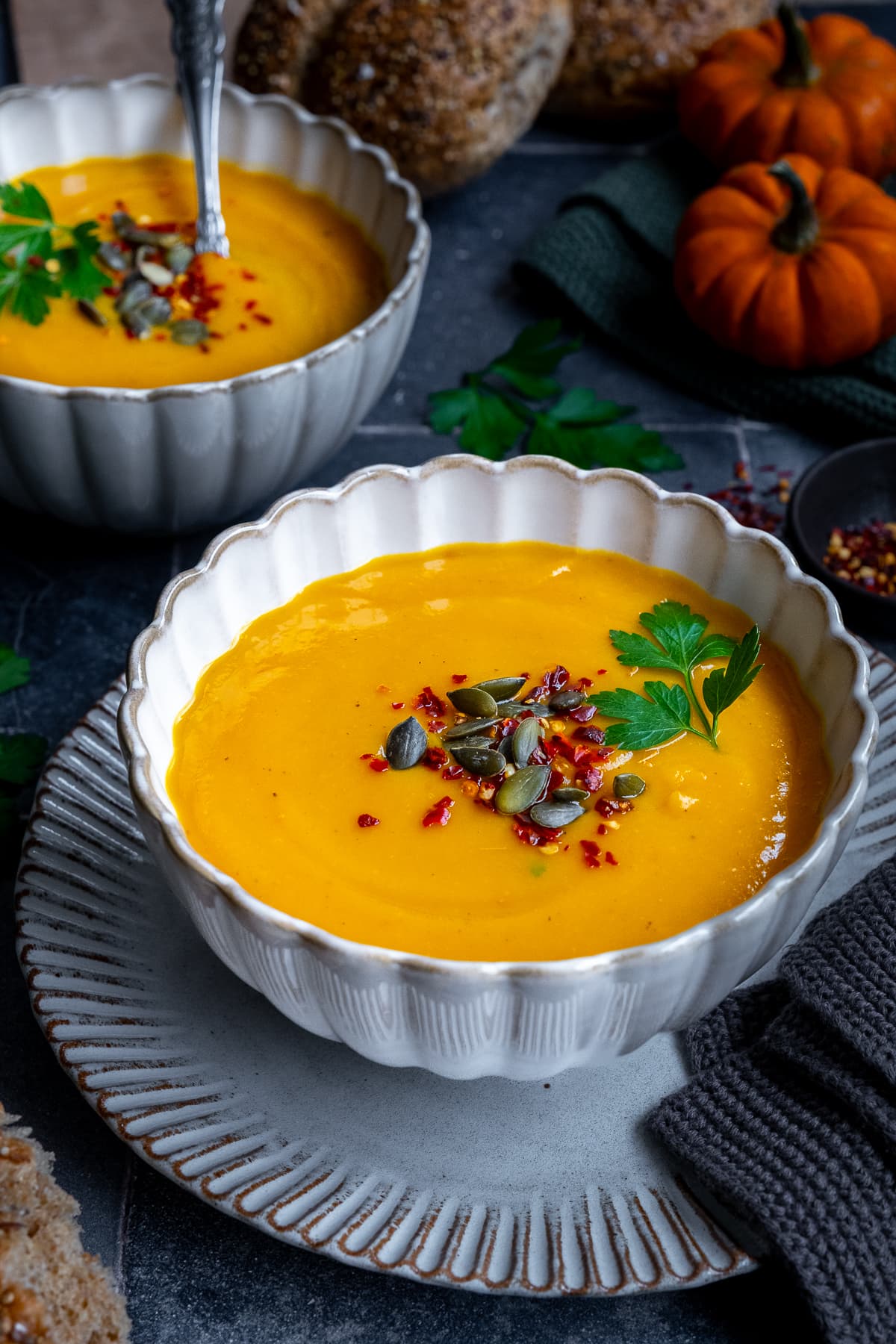 Closeup of Pumpkin and Sweet Potato Soup