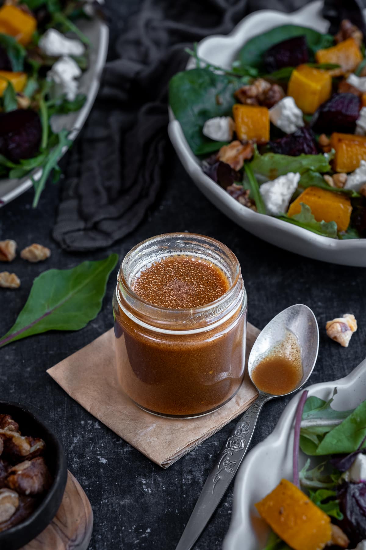 Super simple balsamic salad dressing in a jam jar